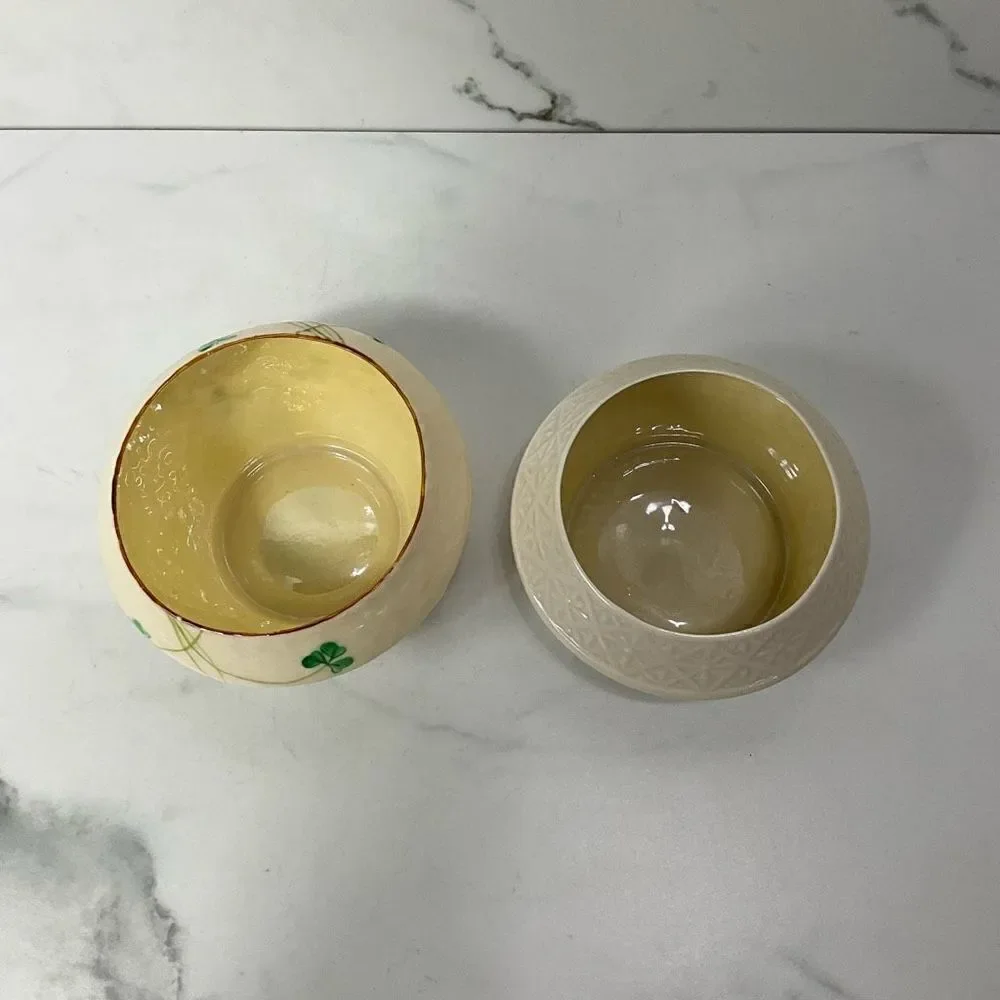 VINTAGE BELLEEK Porcelain Sugar Bowls Shamrock and Basketweave